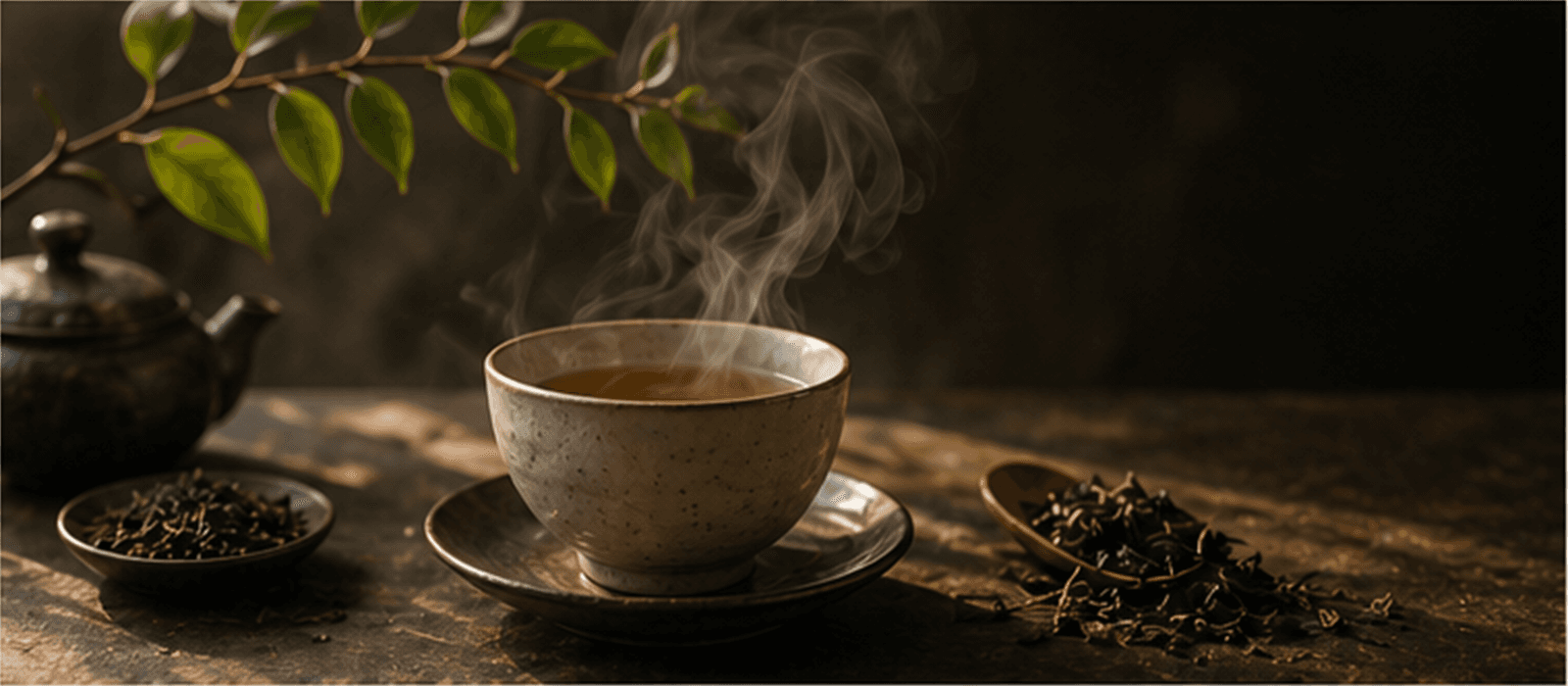 Steaming tea bowl in natural light